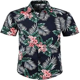 Men's Hawaiian Floral Short Sleeve Shirt Casual Flower Button Down Slim Fit Shirts (Color: BLUE2, size: XXL)