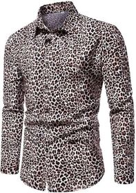 Snakeskin Long Sleeve Shirts Men's Casual Print Disco Button Down Shirt (Color: 5, size: L)