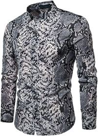 Snakeskin Long Sleeve Shirts Men's Casual Print Disco Button Down Shirt (Color: 1, size: M)