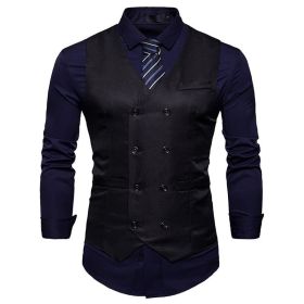 Men's Suit Vest Slim Fit Double Breasted Dress Vest (Color: black, size: S)