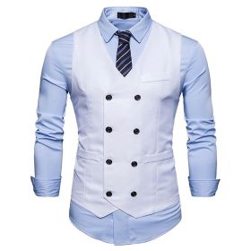 Men's Suit Vest Slim Fit Double Breasted Dress Vest (Color: White, size: S)