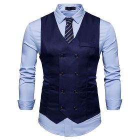 Men's Suit Vest Slim Fit Double Breasted Dress Vest (Color: Navy blue, size: L)