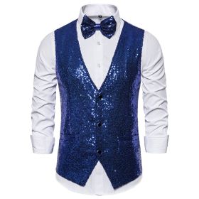 Men's Sequin Vest Shiny Suit Vest V-neck Party Dress (Color: Blue, size: XL)