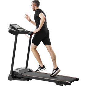 Compact Easy Folding Treadmill Motorized Running Jogging Machine with Audio Speakers and Incline Adjuster (Color: black)