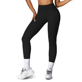 Women's High Waist Workout Leggings Tummy Control Compression Yoga Tight Pants Gym Pants Athletic Running Leggings with 25In Inseam No Front Seam (Color: black, size: L)