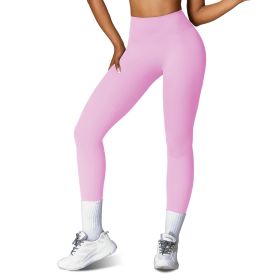 Women's High Waist Workout Leggings Tummy Control Compression Yoga Tight Pants Gym Pants Athletic Running Leggings with 25In Inseam No Front Seam (Color: Pink, size: M)