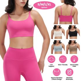 1Pc/3Pcs Women Strap Sport Bras Padded Strappy Crop Square Neck Low Impact Bras Sexy Fitness Tank Tops (Color: 1Pc Pink, size: XL)