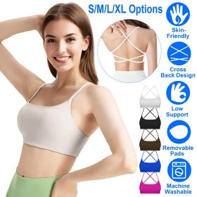 1Pc/3Pcs Women Cross Back Sport Bras Padded Strappy Crop Open Back Low Impact Bras Sexy Fitness Tank Tops (Color: 1PcWhite, size: XL)