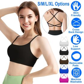 1Pc/3Pcs Women Cross Back Sport Bras Padded Strappy Crop Open Back Low Impact Bras Sexy Fitness Tank Tops (Color: 1PcBlack, size: S)