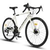 A28320RL 700C Road Bike, 16-Speed Outdoor Bike Disc Brakes, Light Weight Aluminum Frame, Racing Bike City Commuting Road Bicycle L Size for Men Women