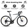 A28320RL 700C Road Bike, 16-Speed Outdoor Bike Disc Brakes, Light Weight Aluminum Frame, Racing Bike City Commuting Road Bicycle L Size for Men Women