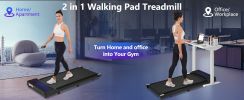 Walking Pad Under Desk Treadmill for Home Office -2.5HP Walking Treadmill 0.6-4MPH 300LBS Capacity Treadmill for Walking Running Remote Control Batter