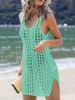 Solid Color Hollow Out Dress Without Bikini, V Neck See Through Split Crochet Cover Up Dress, Women's Swimwear & Clothing