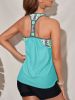 Floral Print Casual Tank Top, Round Neck High-Stretch Beachwear Top, Women's Swimwear & Clothing