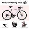 A28320RL 700C Road Bike, 16-Speed Outdoor Bike Disc Brakes, Light Weight Aluminum Frame, Racing Bike City Commuting Road Bicycle L Size for Men Women